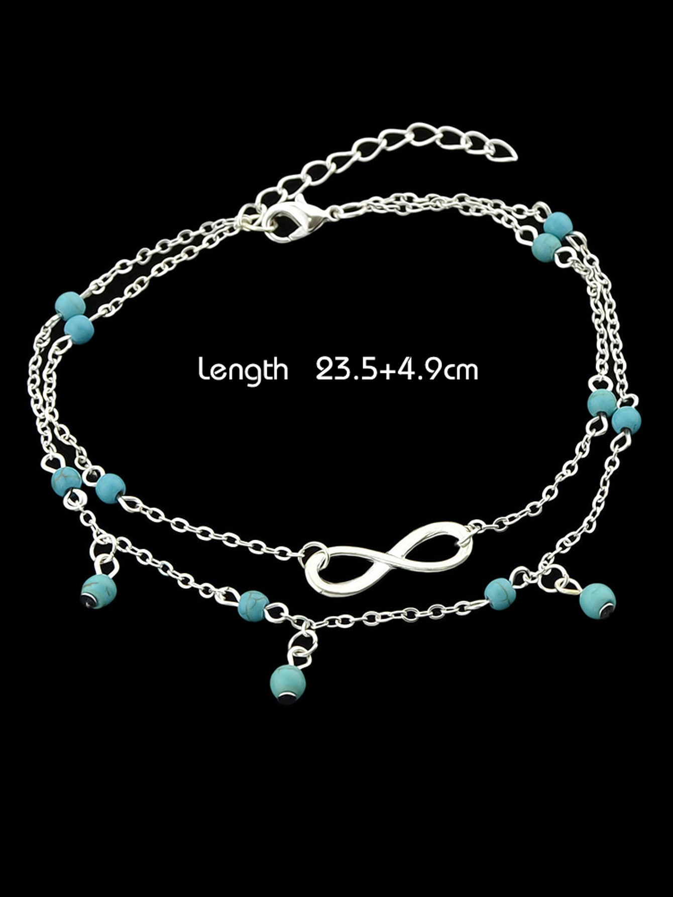 1 pièce Chaîne de cheville double couche Turquoise Infinity Bijoux de plage pieds nus