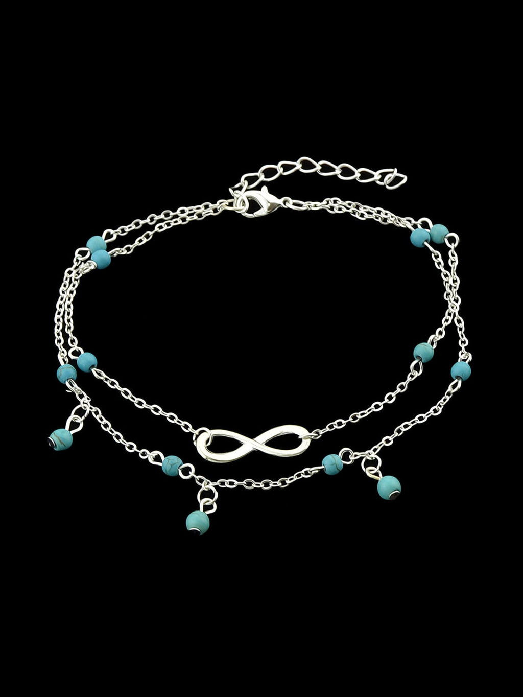 1 pièce Chaîne de cheville double couche Turquoise Infinity Bijoux de plage pieds nus