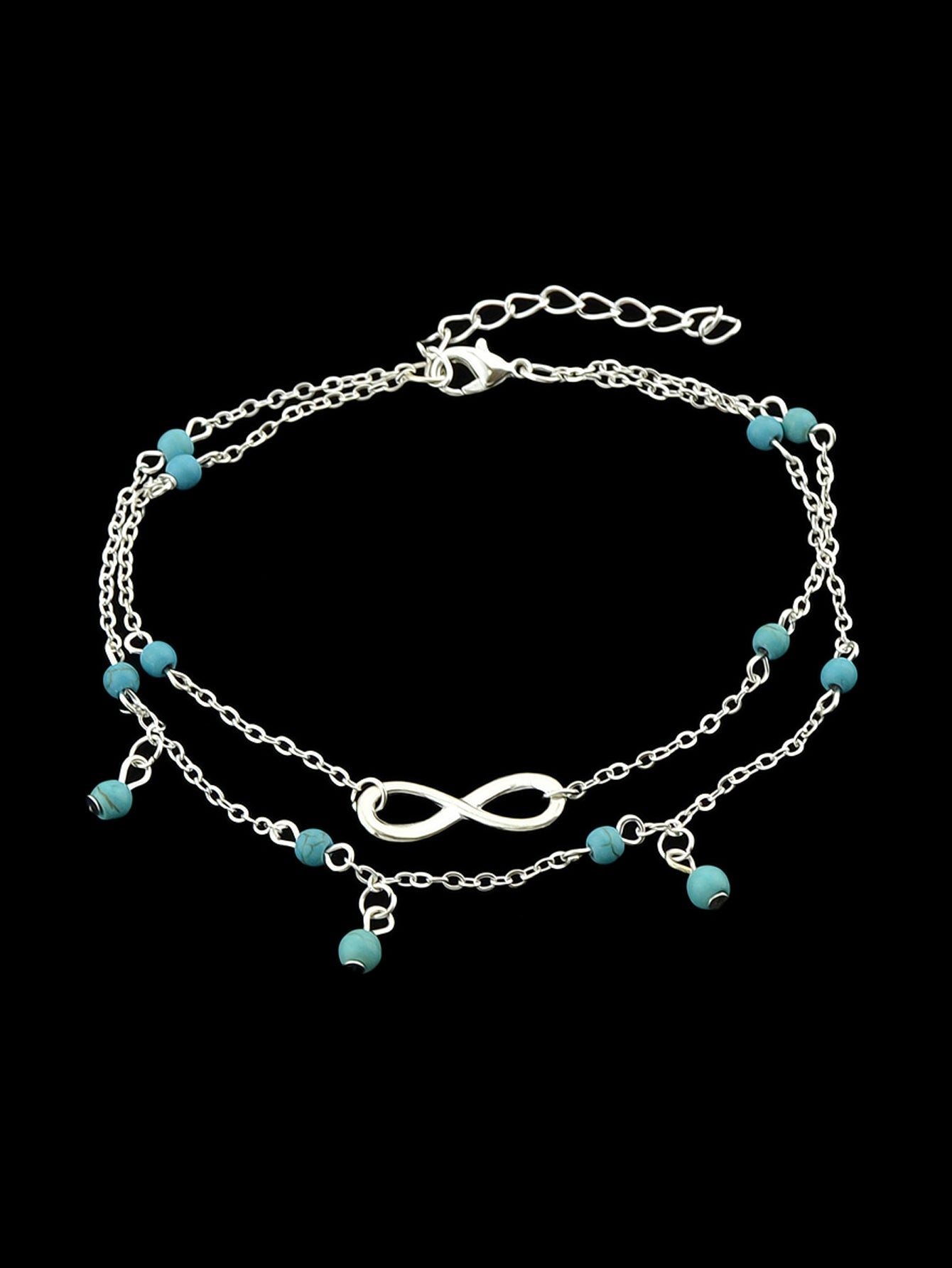 1 pièce Chaîne de cheville double couche Turquoise Infinity Bijoux de plage pieds nus
