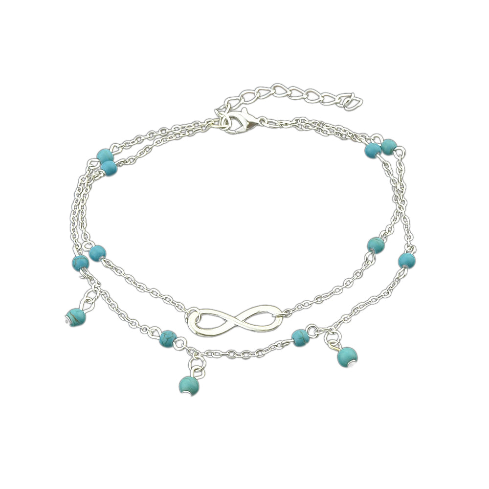 1 pièce Chaîne de cheville double couche Turquoise Infinity Bijoux de plage pieds nus