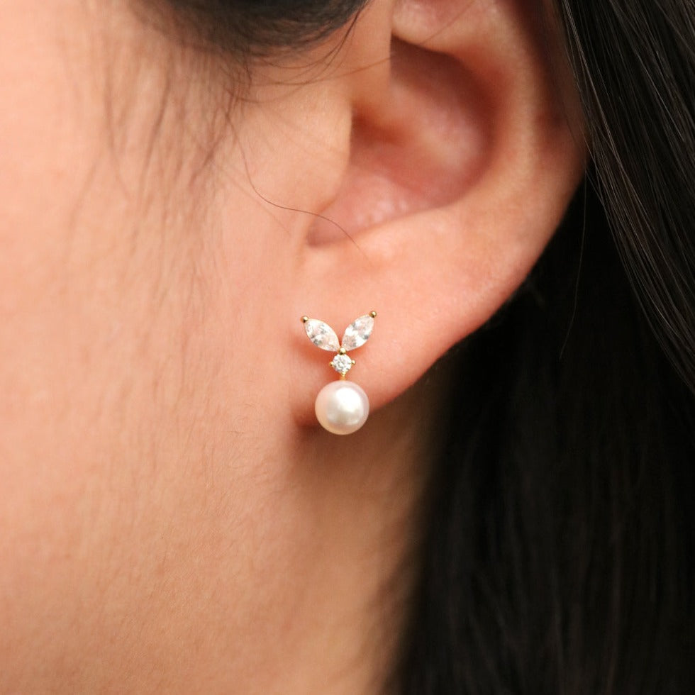 Boucles d'oreilles pendantes en perles et feuilles cubiques