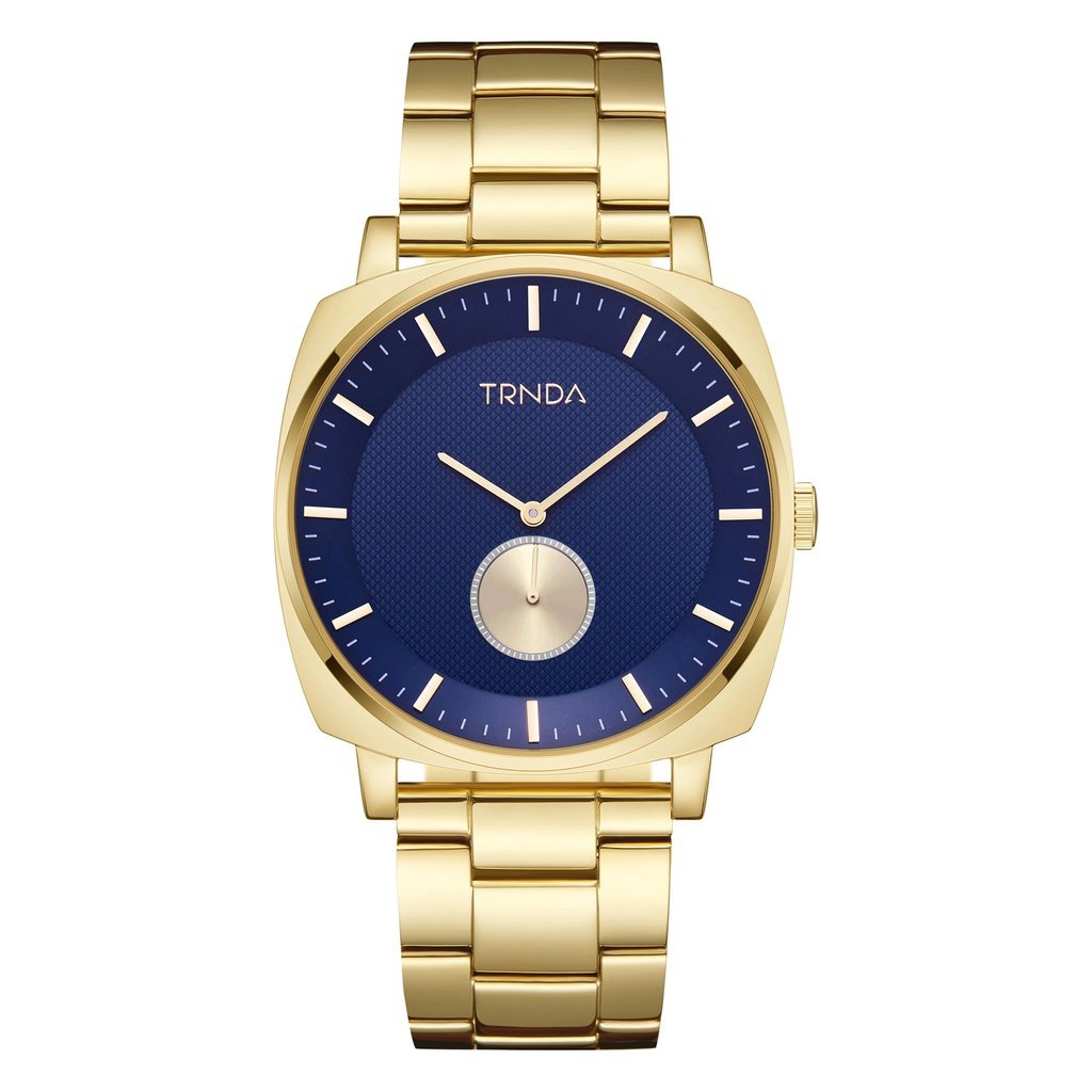 Montre homme Trnda en acier inoxydable doré, cadran bleu | Tr45gdb