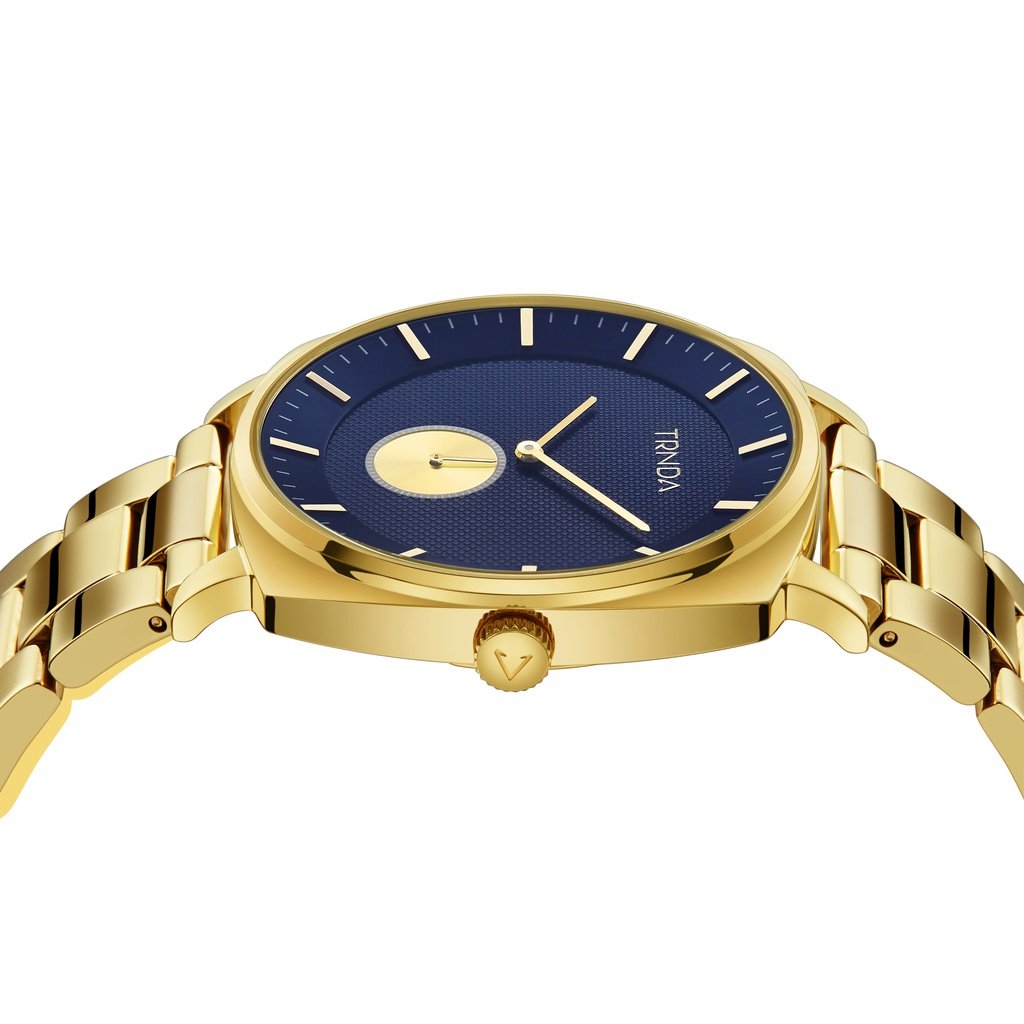 Montre homme Trnda en acier inoxydable doré, cadran bleu | Tr45gdb