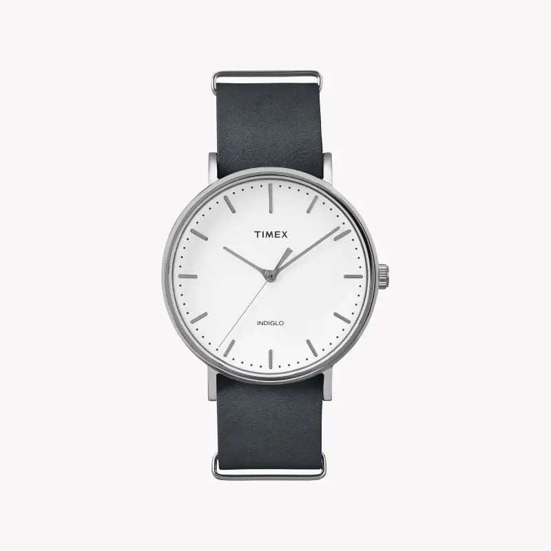 Montre unisexe Timex en cuir gris, cadran blanc | Tw2p91300
