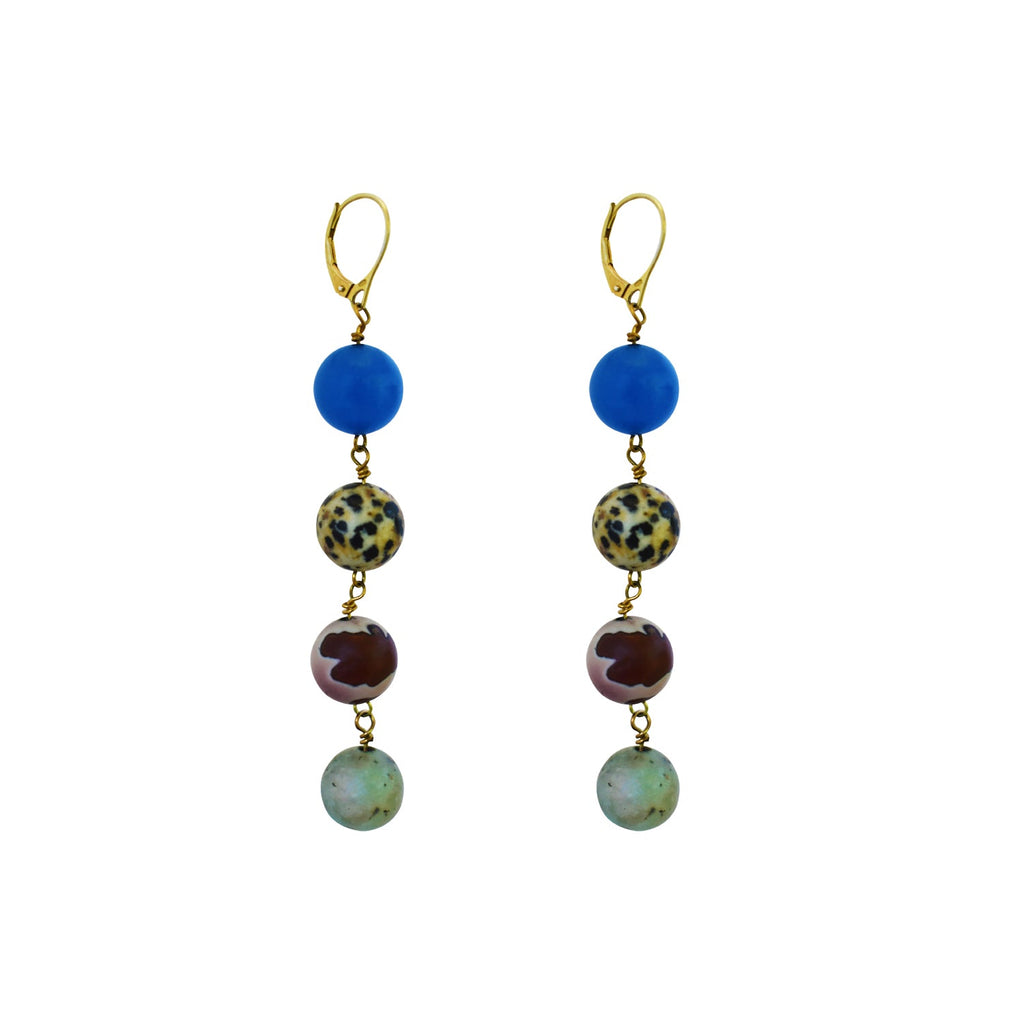 Boucles d'oreilles en aventurine bleue, jaspe dalmatien, mookaïte et jaspe sésame, or jaune vermeil ou or 18 carats | par nlanlaVictory