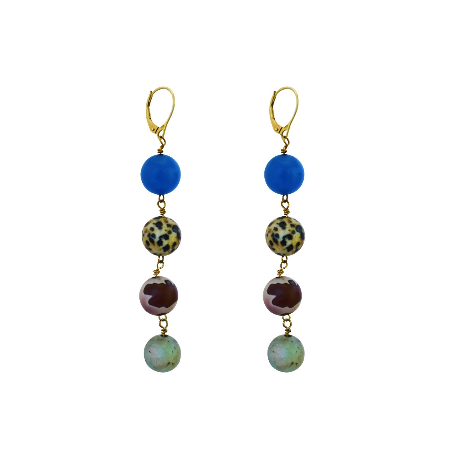 Boucles d'oreilles en aventurine bleue, jaspe dalmatien, mookaïte et jaspe sésame, or jaune vermeil ou or 18 carats | par nlanlaVictory