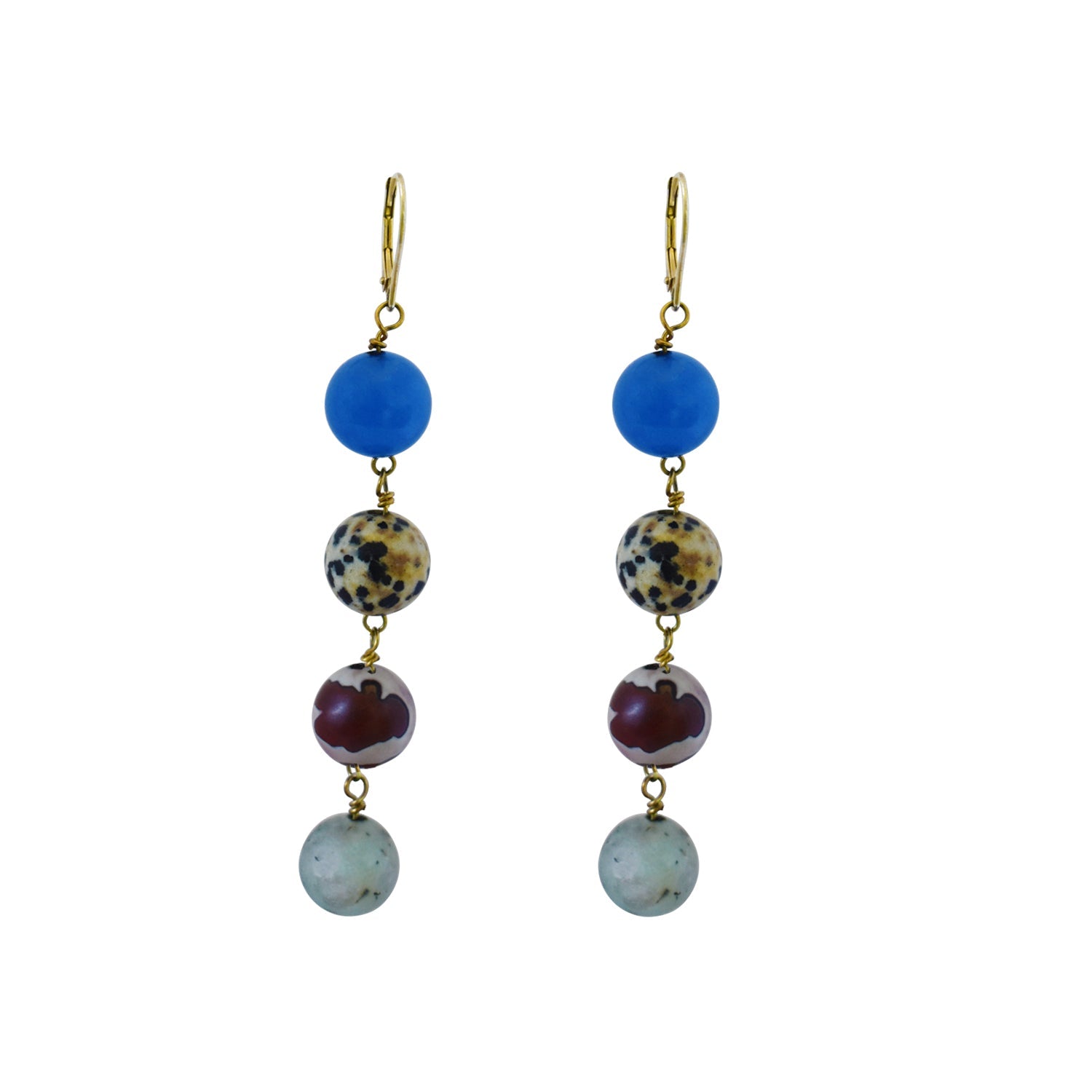 Boucles d'oreilles en aventurine bleue, jaspe dalmatien, mookaïte et jaspe sésame, or jaune vermeil ou or 18 carats | par nlanlaVictory