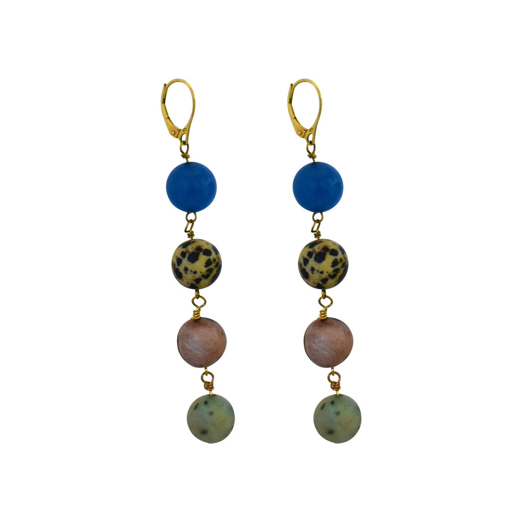 Boucles d'oreilles en aventurine bleue, jaspe dalmatien, mookaïte et jaspe sésame, or jaune vermeil ou or 18 carats | par nlanlaVictory