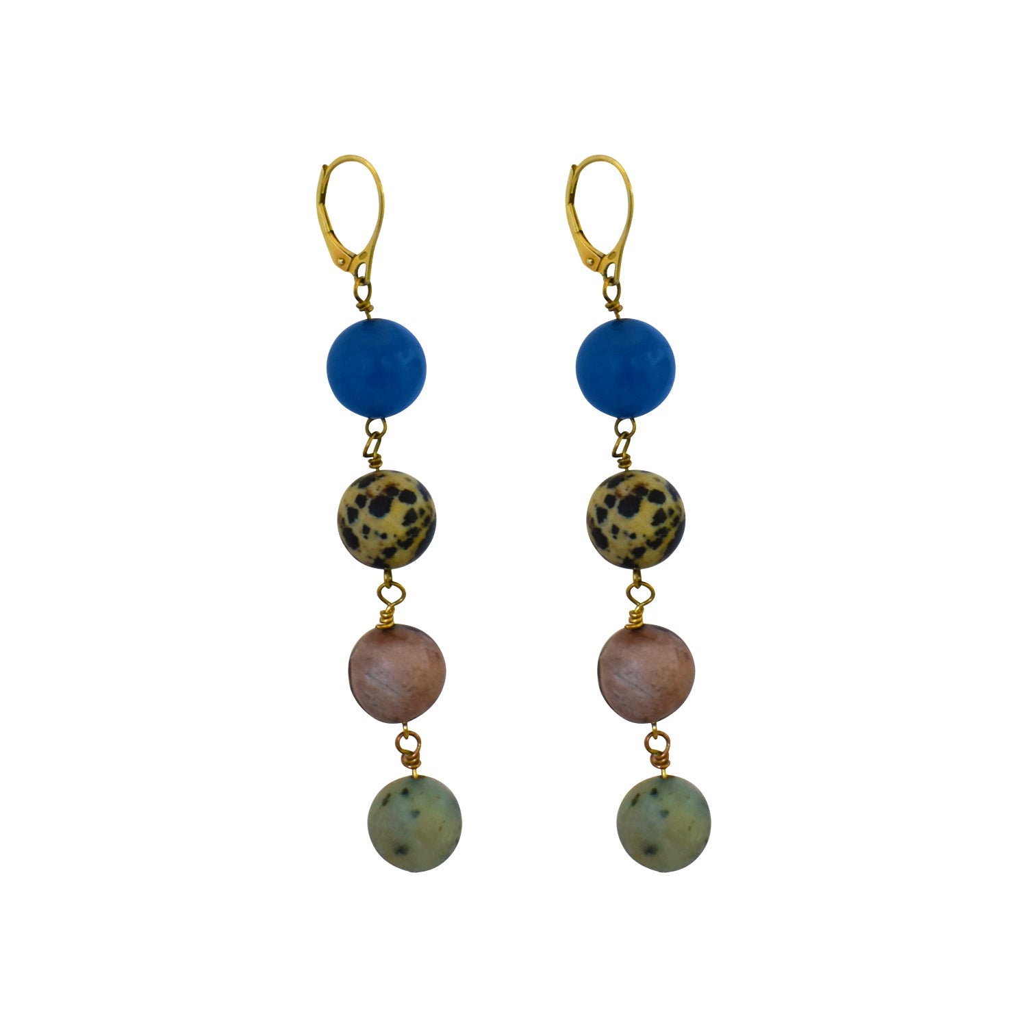 Boucles d'oreilles en aventurine bleue, jaspe dalmatien, mookaïte et jaspe sésame, or jaune vermeil ou or 18 carats | par nlanlaVictory